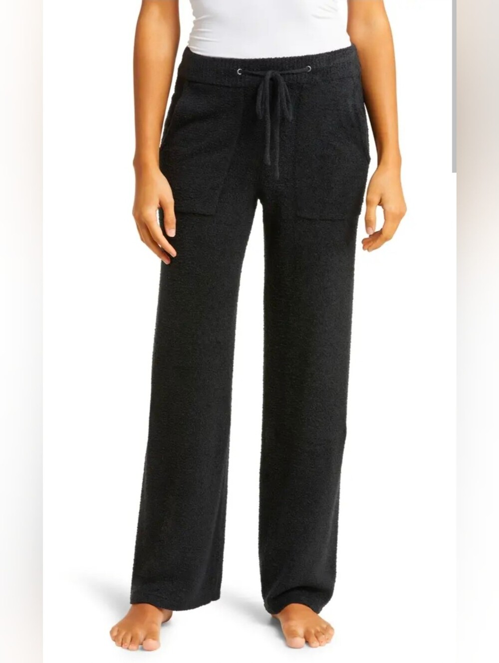 BNWT Barefoot Dreams Cozy Wide-Leg Knit Pants W Pockets - Black
